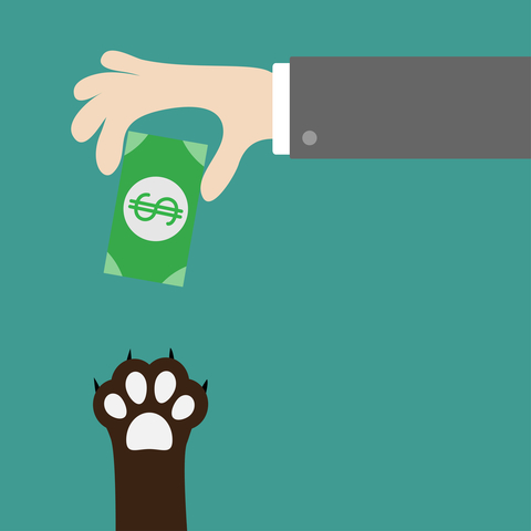 illustration of hand giving paw money